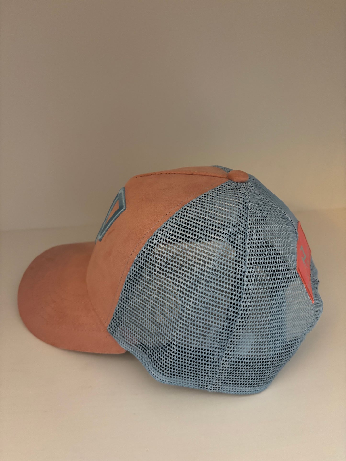 MEN SUMMER CAP PINK SUEDE & BLUE MESH
