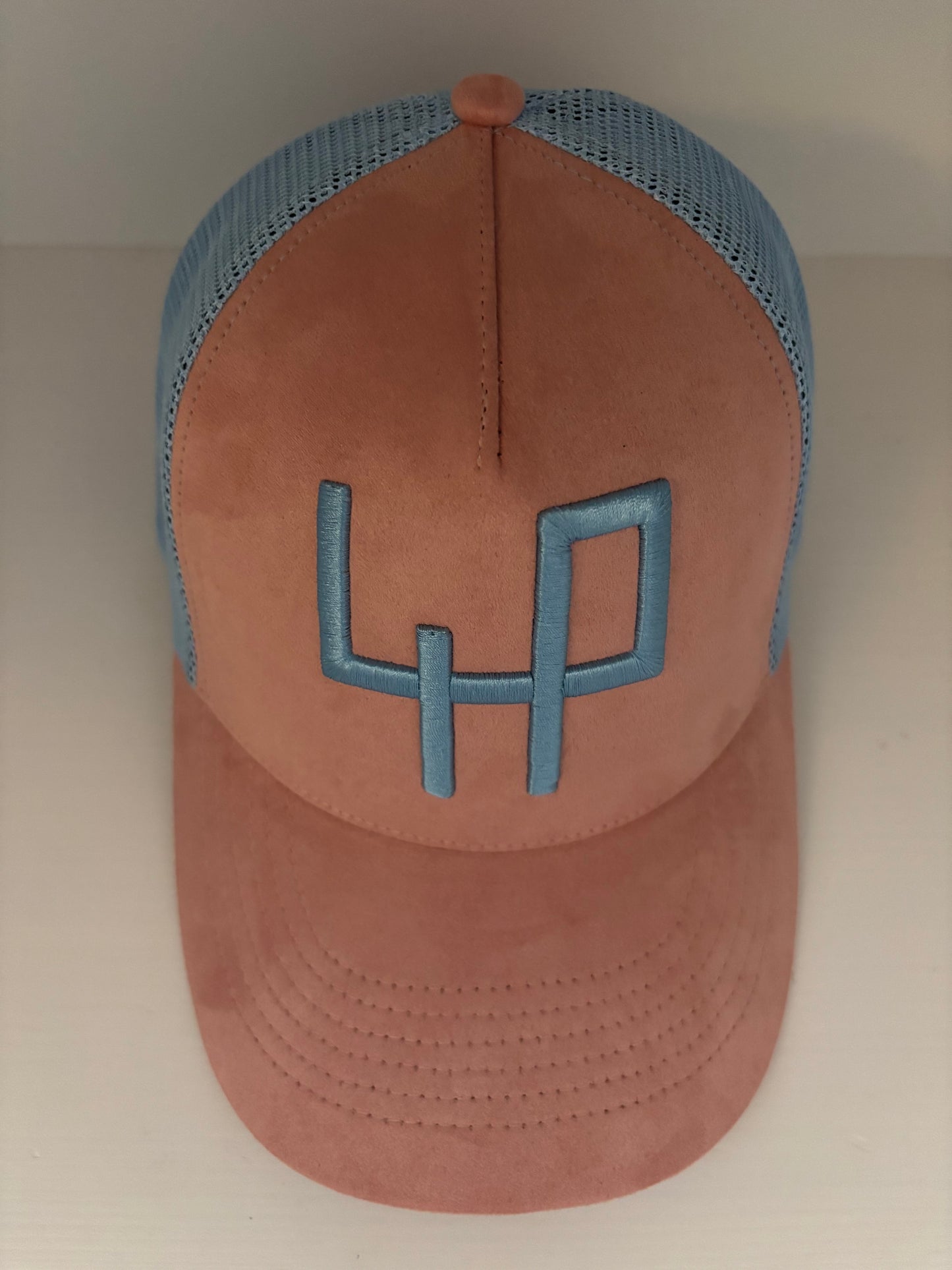MEN SUMMER CAP PINK SUEDE & BLUE MESH